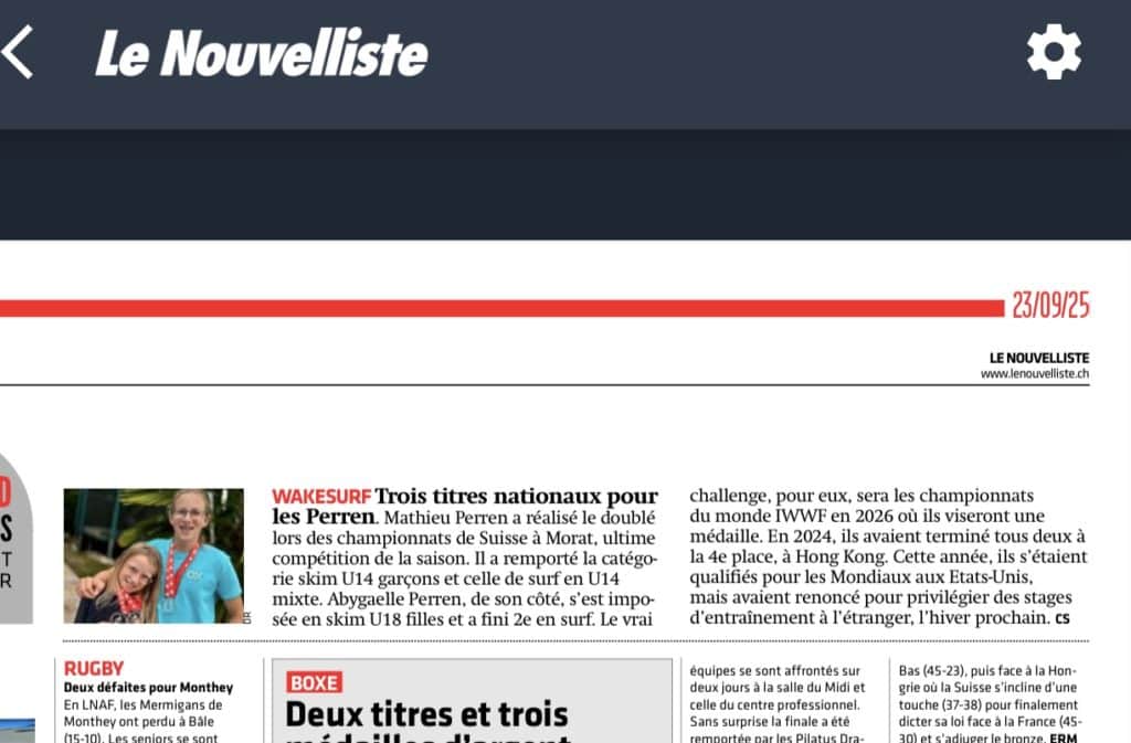 Mathieu et Abygaelle Perren champions suisses de wakesurf